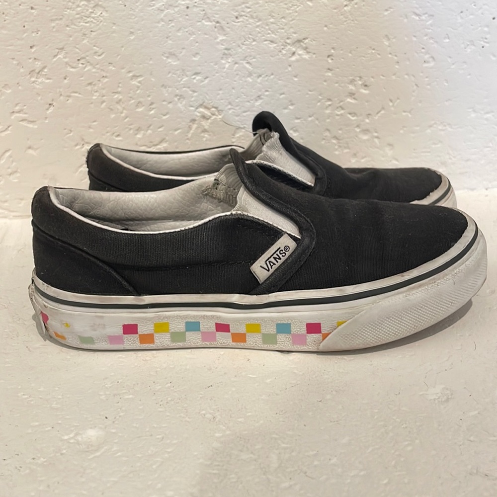 Kid’s black and rainbow square Vans